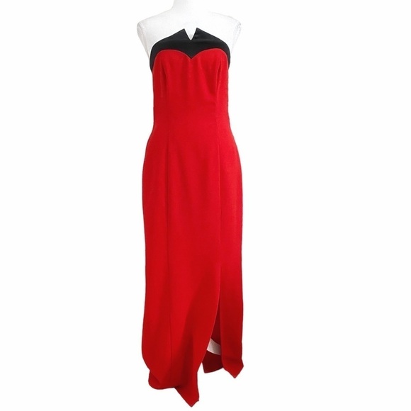 ALEX HANSON BRIDAL VINTAGE 90'S RED BLACK SWEETHEART STRAPLESS EVENING DRESS - Picture 1 of 8